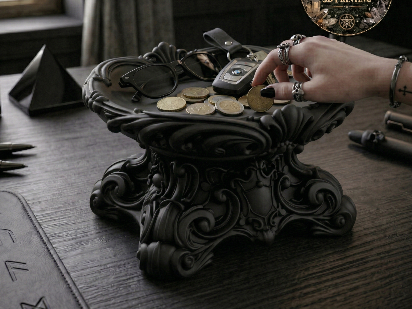 Baroque Gothic Pedestal Catchall Tray STL