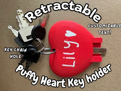 100% print Cute Retractable Puffy Heart Key Holder