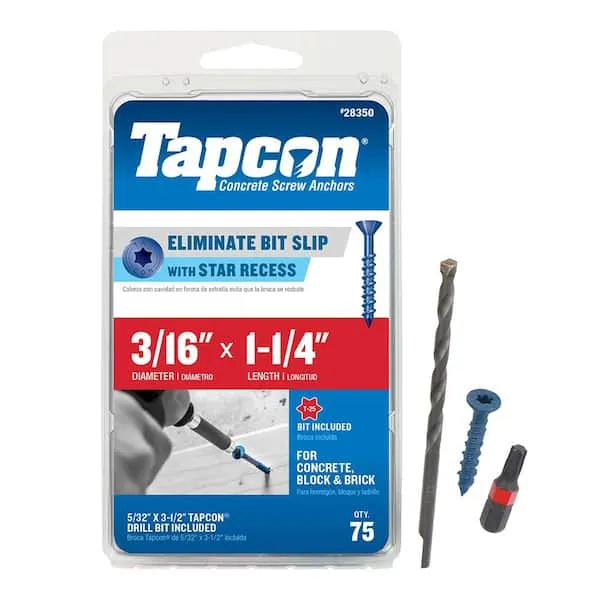 Tapcon 3/16 in. x 1-1/4 in. Star Flat-Head Concrete Anchors (75-Piece) 28350  - The Home Depot
