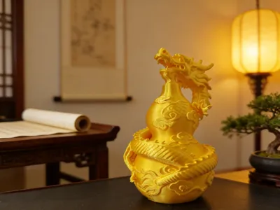 Coiled Dragon Peeking from Brocade Cloud Gourd
