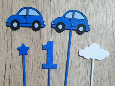 Cake topper cars with clouds and stars
