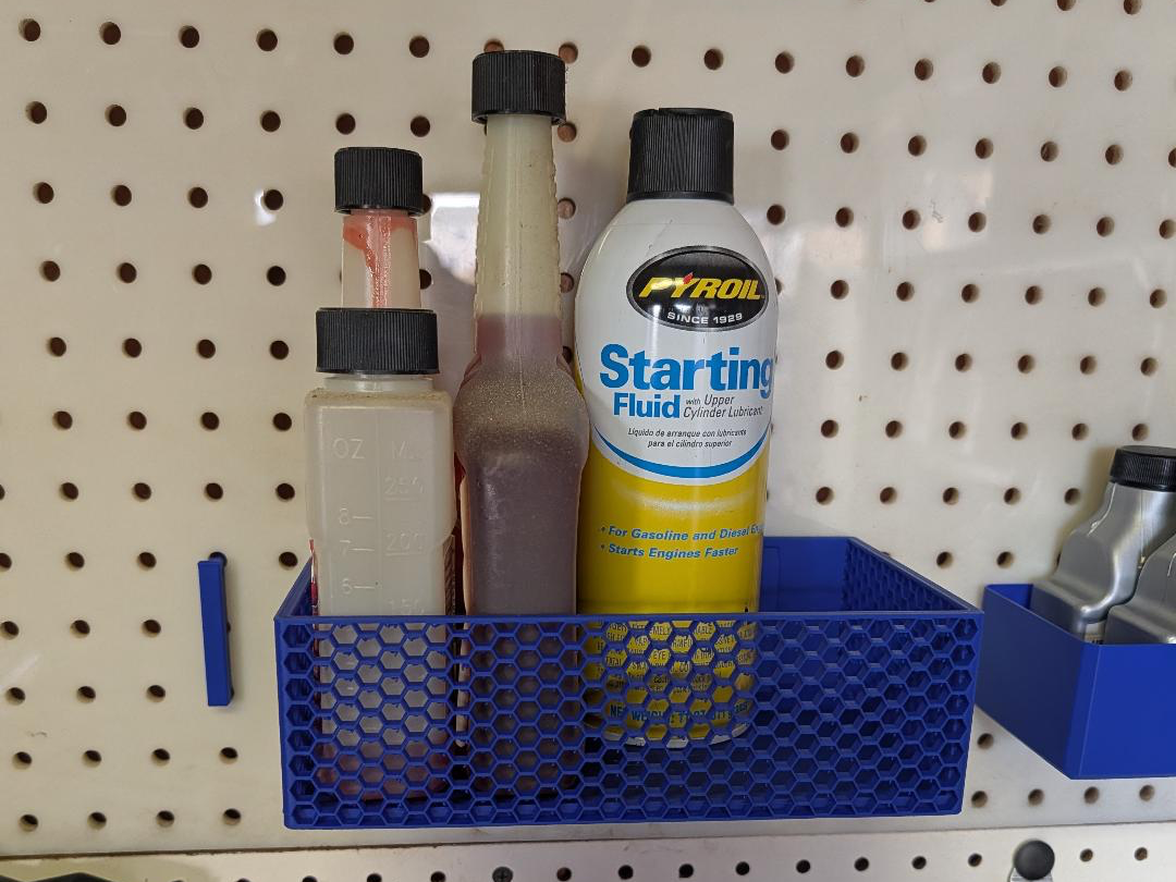 Shed storage bin for 25mm pegboard
