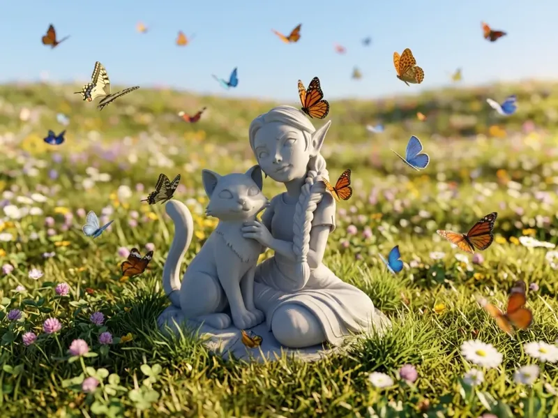 Elven Girl & Her Cat – Cute Fantasy Diorama