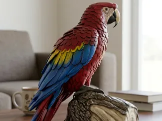 Guacamayo apoyado en Tronco – Escultura Detallada