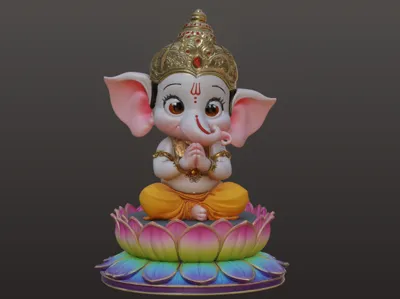 Cute Bal Ganesha on Lotus Base - Adorable 3D Print