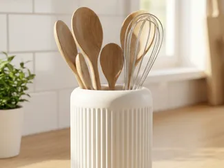 Ribbed container for kitchen utensils