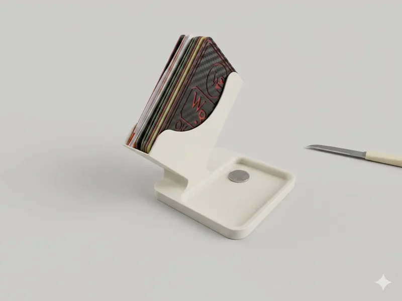 Minimalist Business Card Stand with Utility Tray