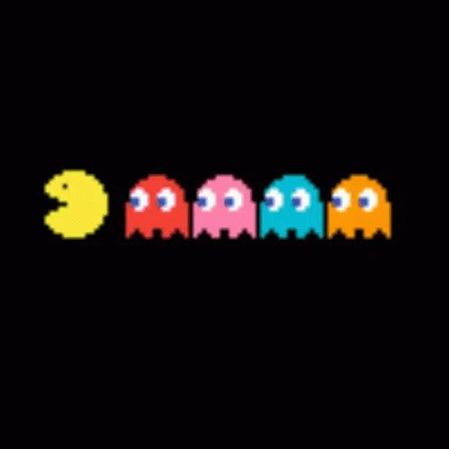 a row of pac man ghosts are lined up in a row against a black background