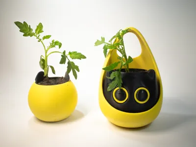 Hangable and flat dual-purpose cute kitten flowerpot combo model flowerpot single color printing suitable for A1 mini without AMS