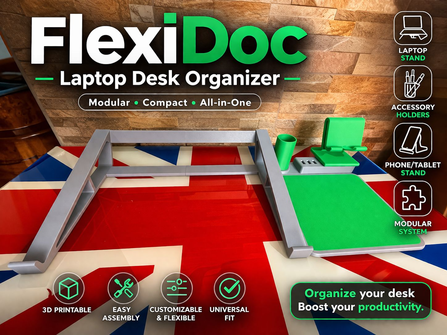 FlexiDoc – Laptop Desk Organizer modulare