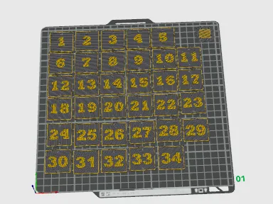 Numbers from 1 to 34 - 35mm x 35mm