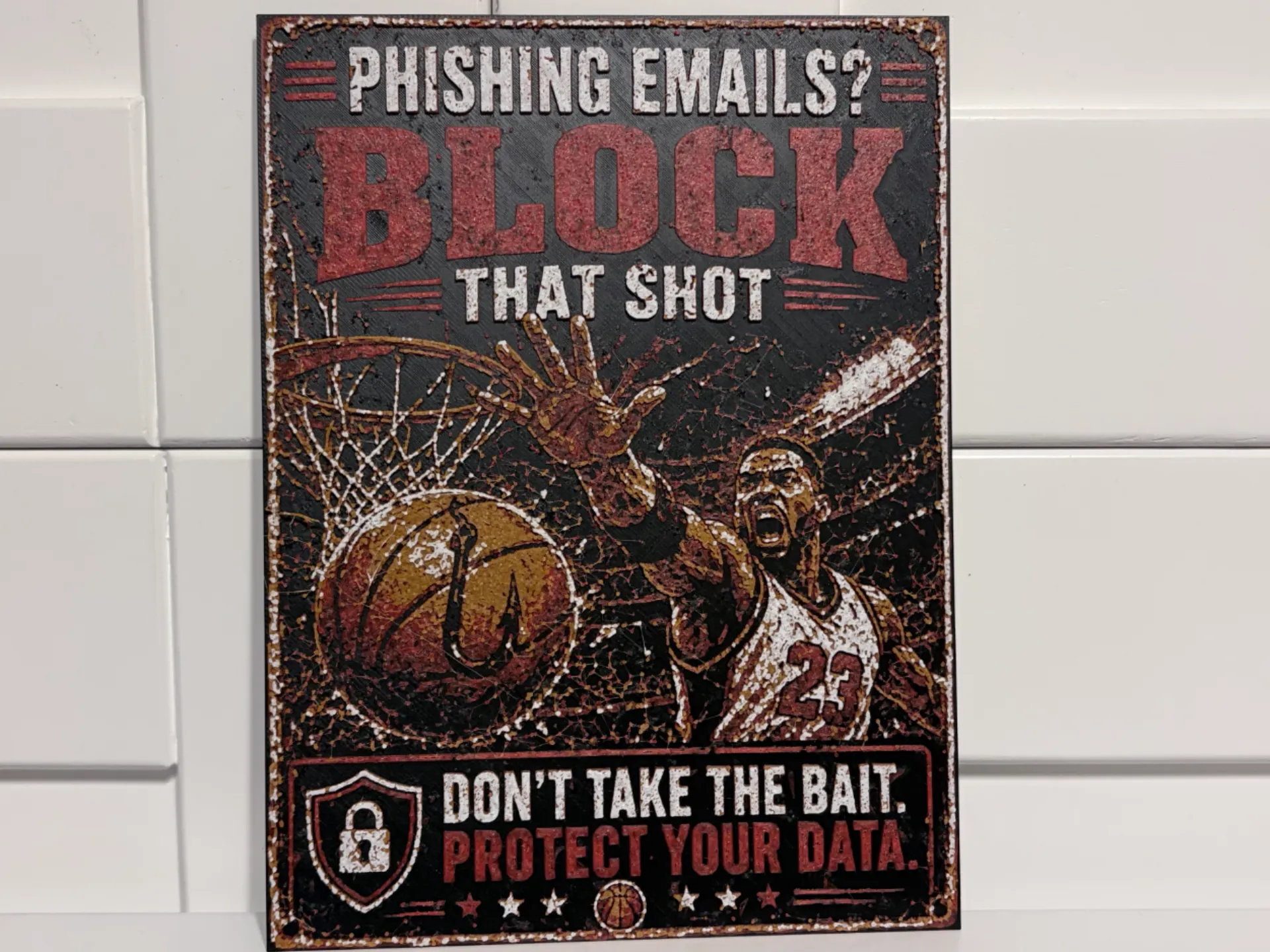Cybersecurity Basketball Sign - Phishing Emails