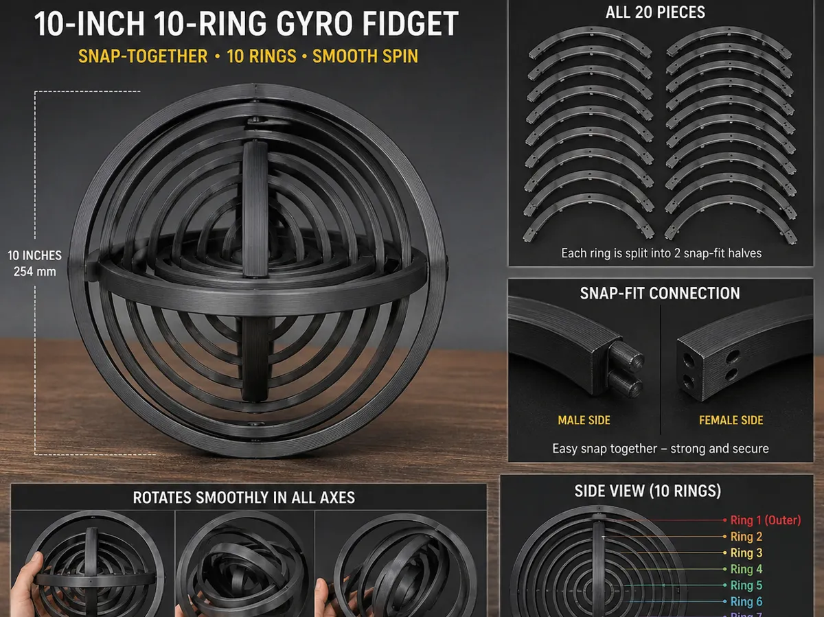 10 Inch 10 Ring Gyro Fidget - Free 3D Print Model - MakerWorld