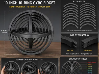 10 Inch 10 Ring Gyro Fidget