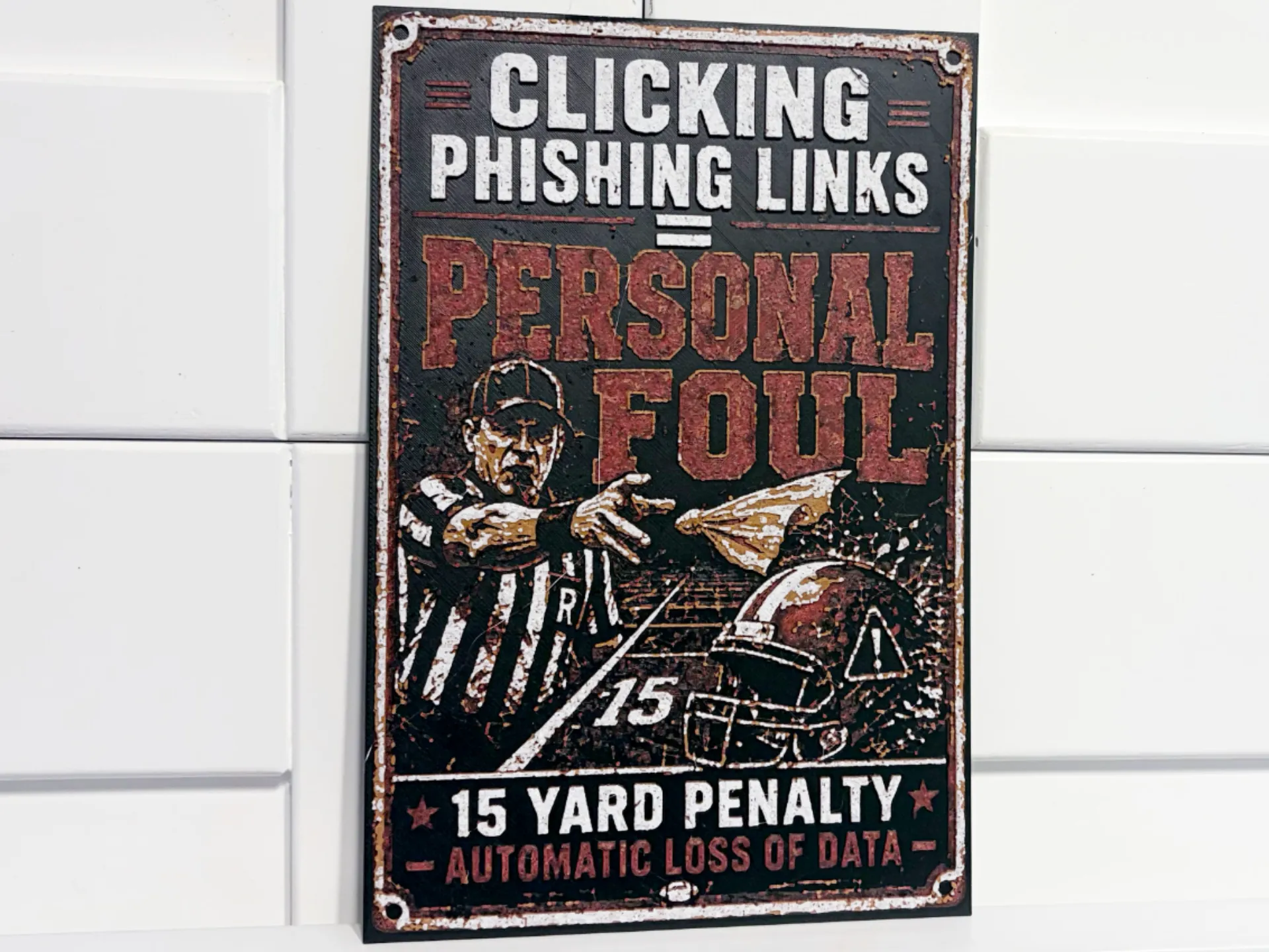 Cybersecurity Football Sign - Clicking Phishing