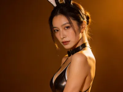 Bunny girl, sexy beauty, kneeling pose, material-saving, minimal support