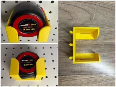 25mm hole pitch round hole pegboard tape measure holder, hollowed out below for easier access, hook at the back for more stability, with chamfer
