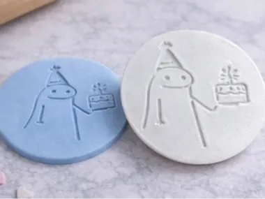 cartoon man holding cake - sugar paste mold