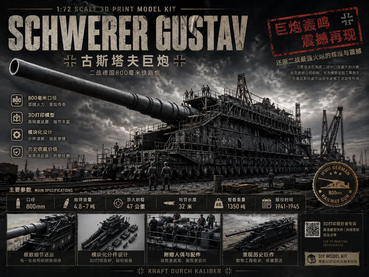 Gustav Railgun (Mini PIP Version) - Free 3D Print Model - MakerWorld