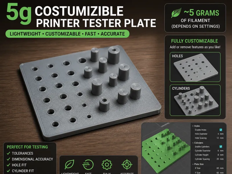 5g 3D Printer Test Plate - Customizable