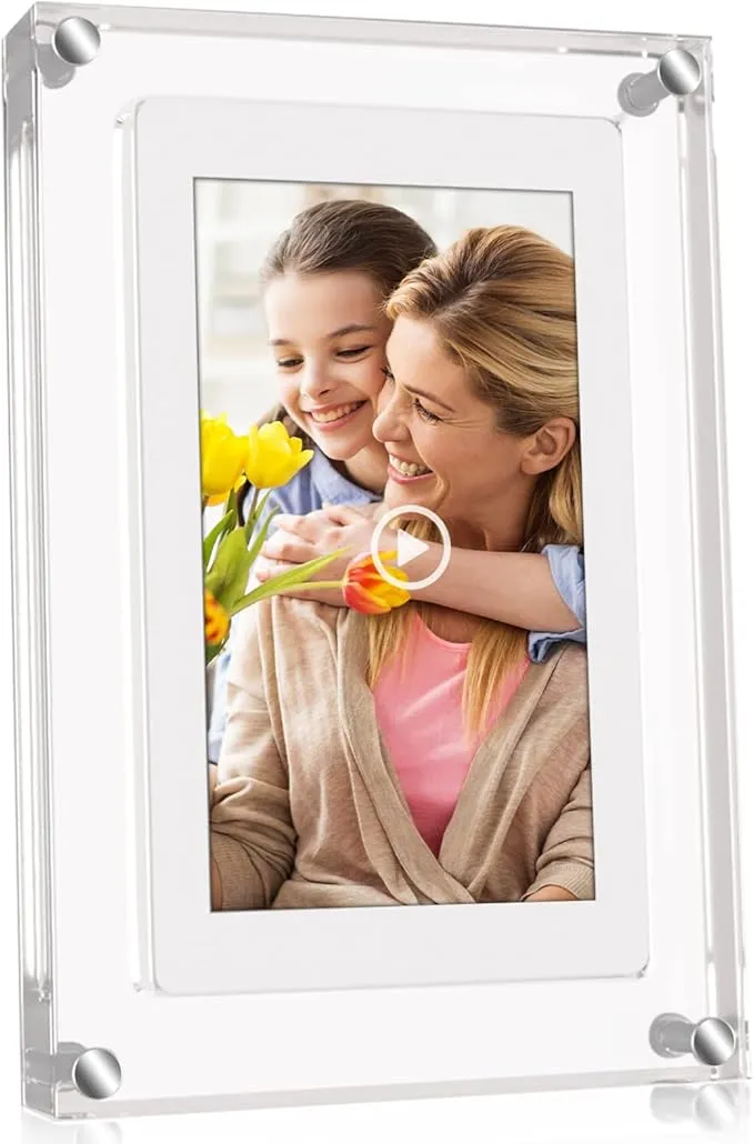 5 Inch Acrylic Video Picture Frame with 4GB Memory, Digital Motion Video Loop Player with Sound, Rechargeable Desktop Display for Home Decor,Desk Setup,Pet Memorial, No WiFi Needed
