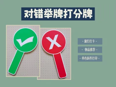 Right/Wrong Judging Card (single-color, multi-part version, no AMS needed), Travel Photo Prop
