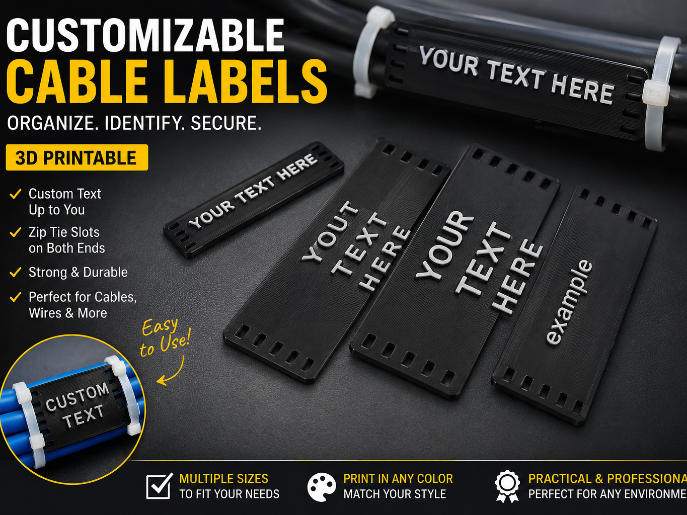 Custom Cable Labels – Zip Tie Tag 3D Print v2 