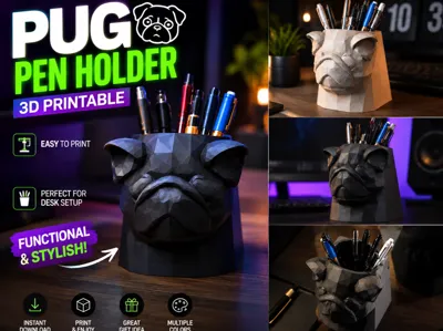 Low Poly Pug Pen Holder - NO AMS 