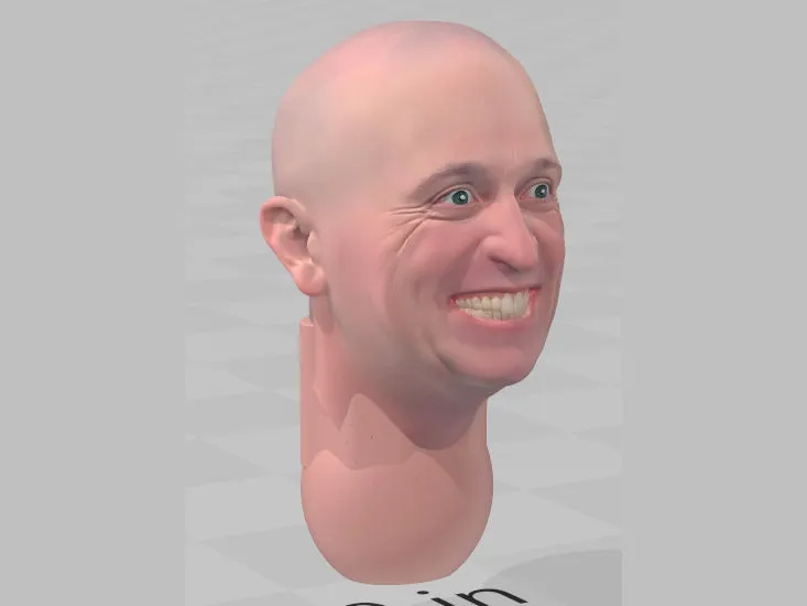 Bald, smiling Tom Baker head sculpt with neck