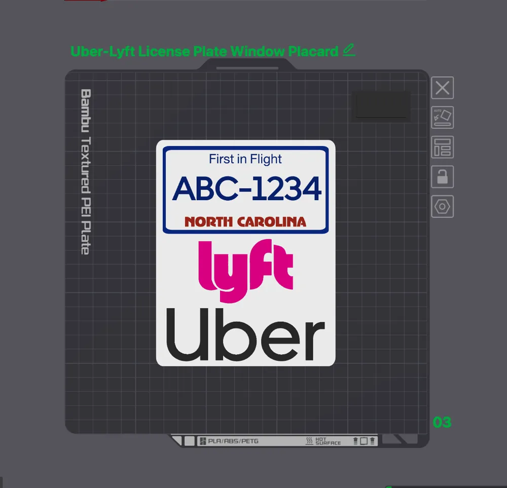 Uber-Lyft Window Placard NC Plate (Customizable) - Free 3D Print Model ...