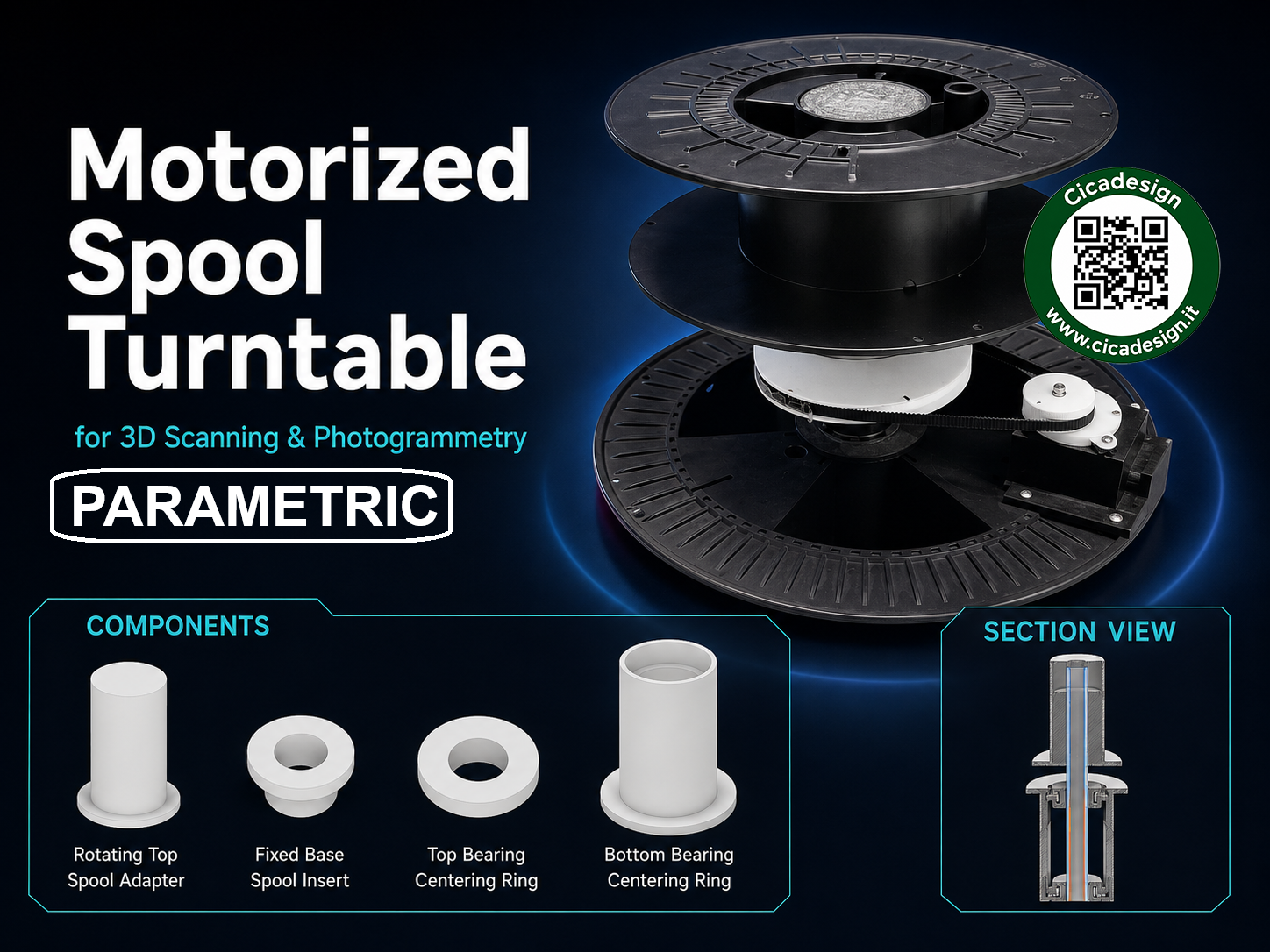 Parametric Motorized Spool Turntable x 3D Scanning