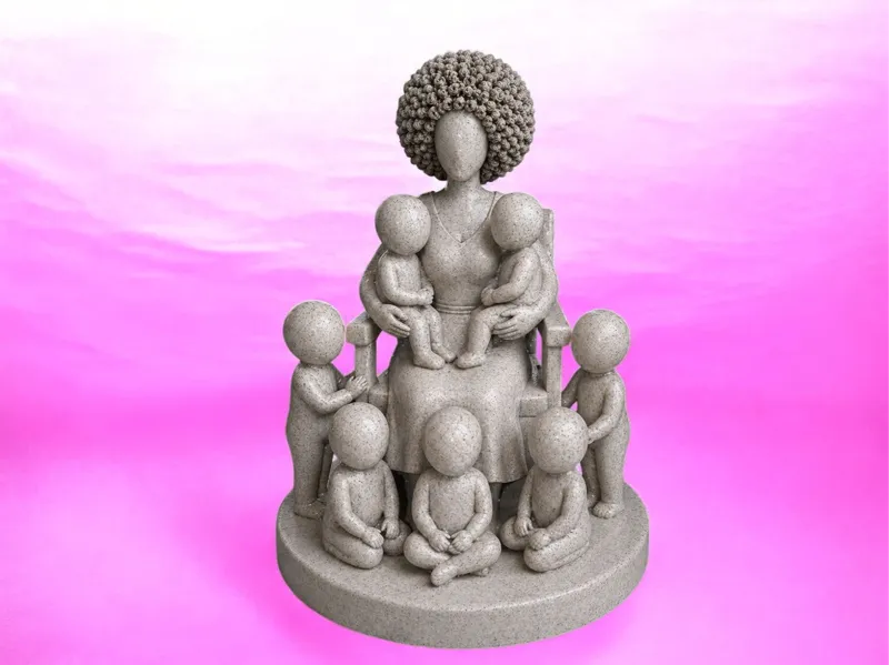 mãe com 7 filhos em volta