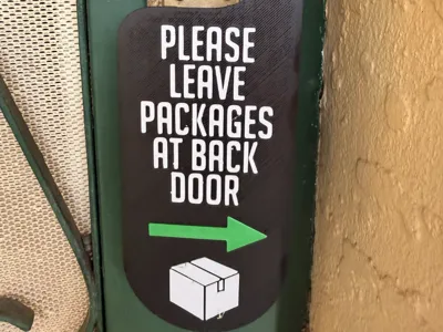 Please Leave Packages at Back Door Sign