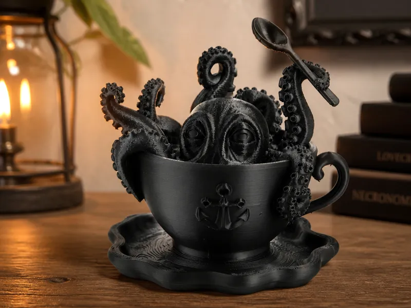 Whimsical Octopus in a Tea Cup Sculpture