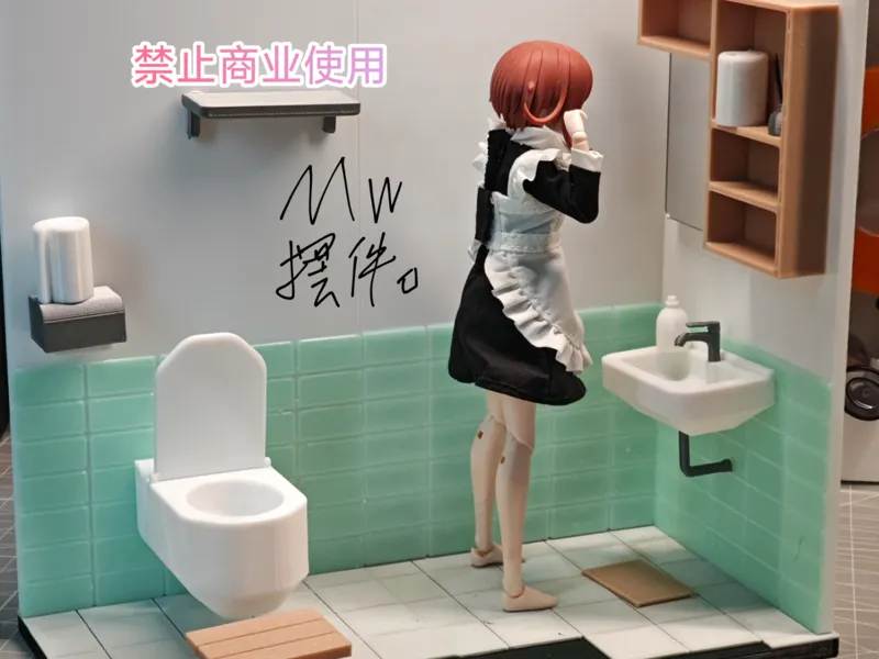 【掌心场景】#洗手间-微缩场景 112机娘模型机娘展示场景