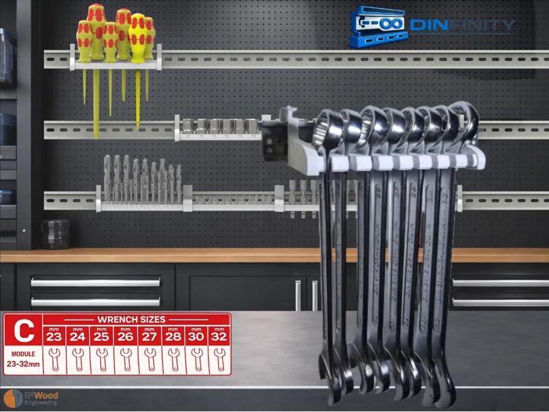 Metric Wrench Holder 23-32 mm DIN Rail | DINfinity