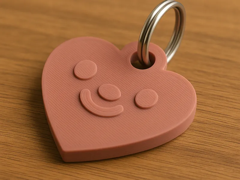 3D Printed Heart Shaped Smile Face Keychain 