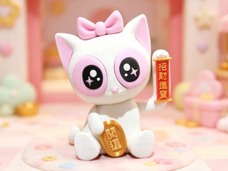 白色招财猫可爱蝴蝶结开运招财进宝全拆件