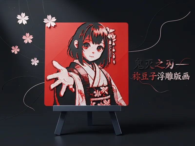 鬼灭之刃—祢豆子浮雕版画 | 动漫浮雕版画 | 【鬼灭之刃创意版画】
