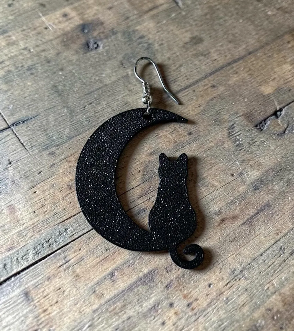 Cat on moon earring view 2