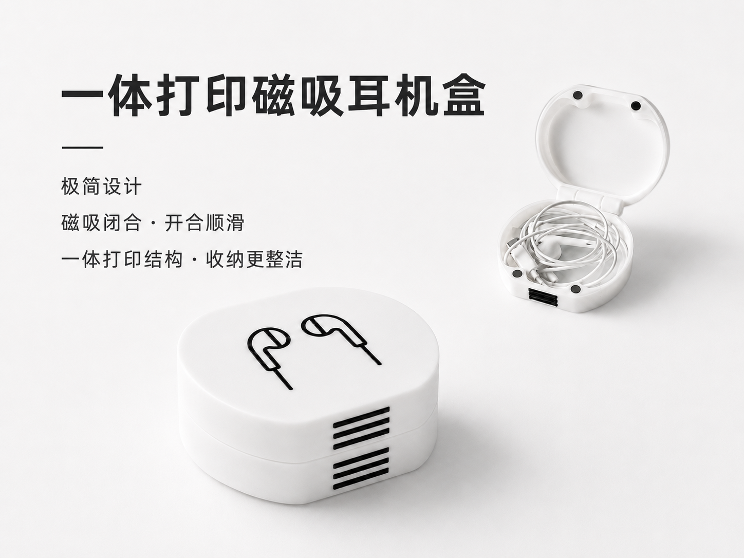 一体打印磁吸有线耳机收纳盒
