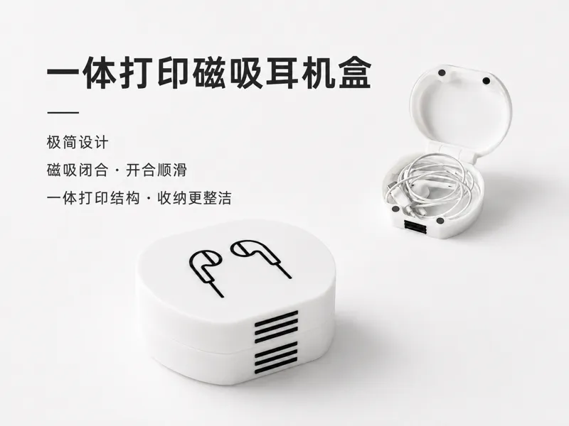 一体打印磁吸有线耳机收纳盒