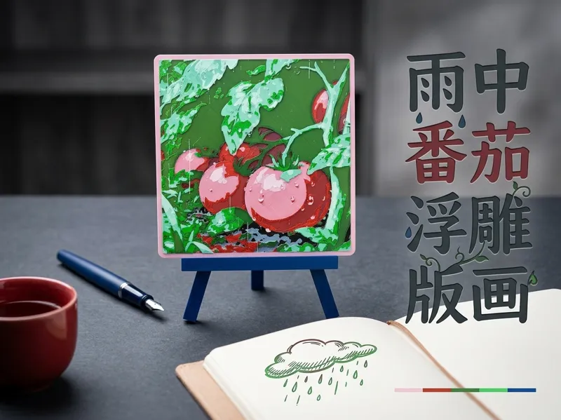 雨中番茄浮雕版画 | 植物浮雕版画 | 【景色创意版画】