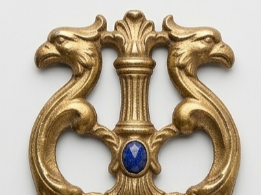 ornate brass wall hook featuring twin eagle heads