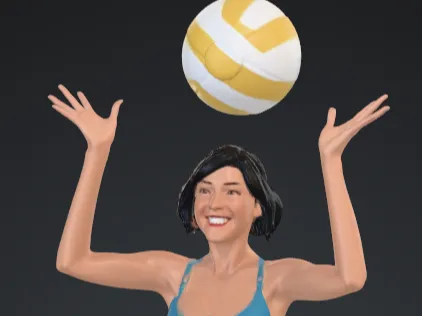 Frau spielt ball mit Hände nach oben