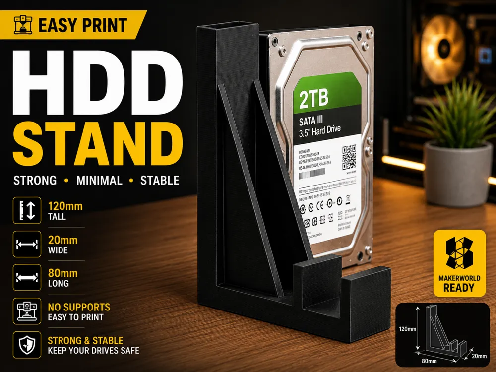 Stand Drive Minimal Hard Drive Stand | 120mm Tall | Easy Print - Free 3D Print ...