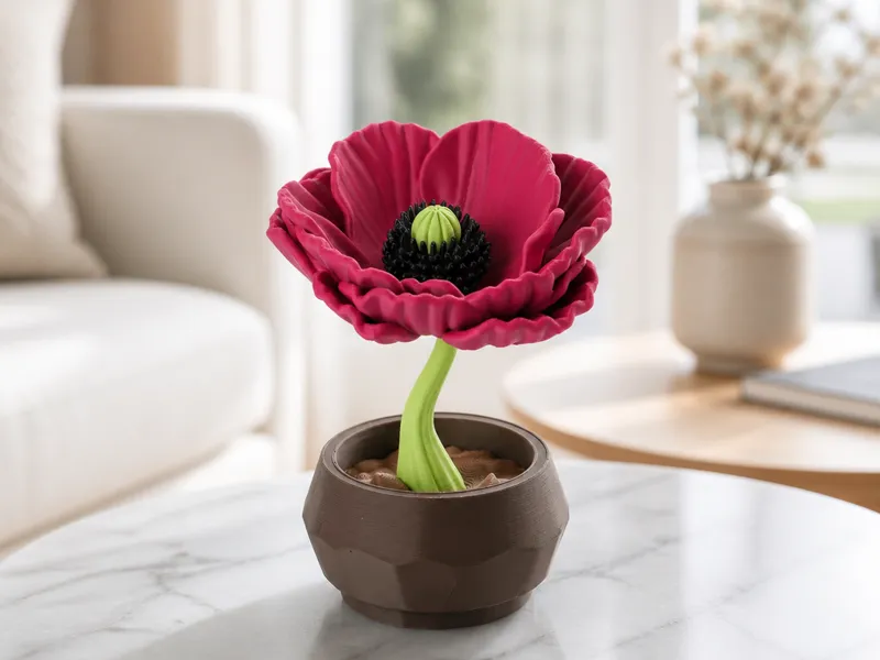 Midnight Bloom Sculpture Decorative Flower in Pot 