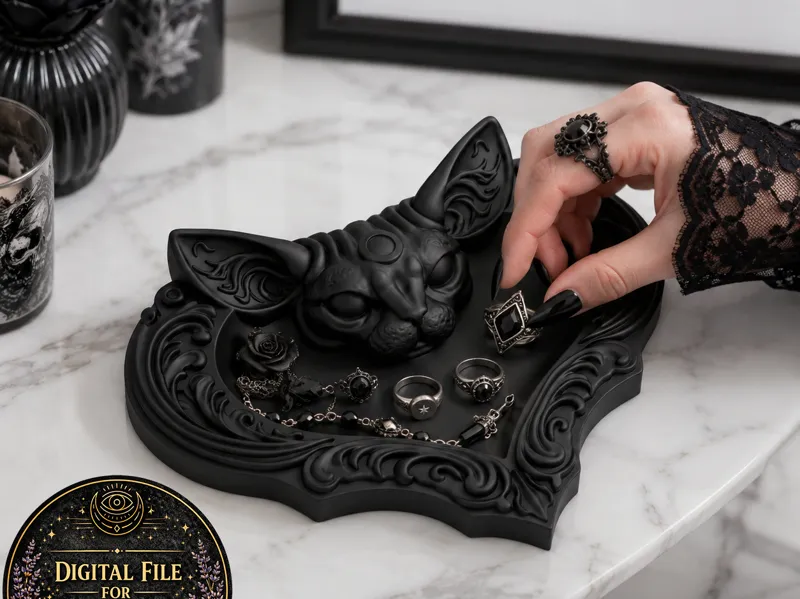 Gothic Sphynx Cat Catchall Tray Goth Jewelry