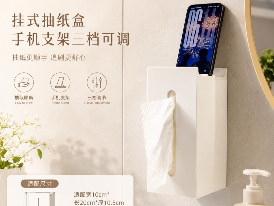 挂式抽纸 洁面巾盒手机支架 （可粘贴/可打孔）
