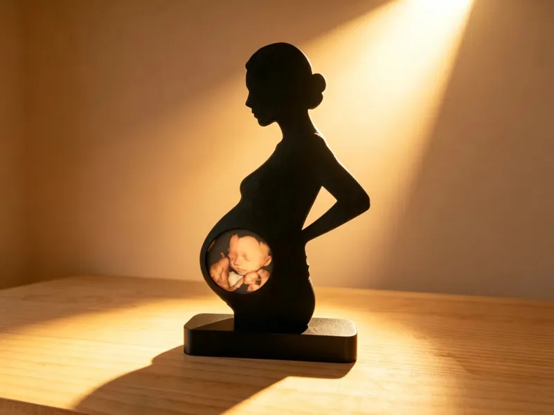 孕期剪影胎宝宝相框摆件 | 3D打印母爱纪念摆台、孕之印记-胎儿B超照片镂空剪影立牌